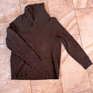 Eddie Bauer 100% Lambs Wool brown Cowl Neck sweater has holes need repaired